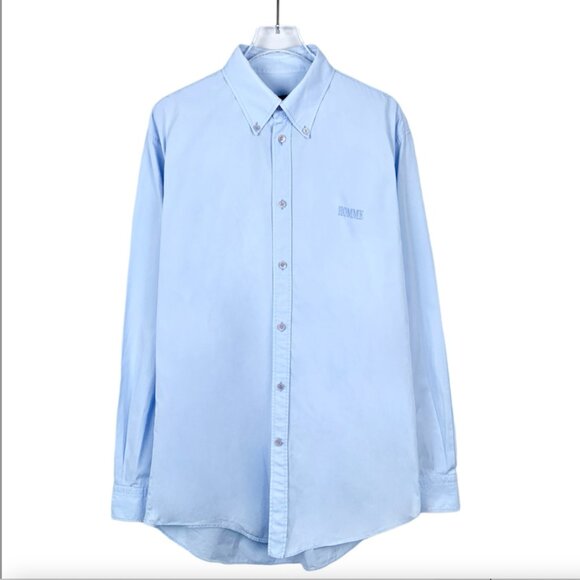 018676 Balenciaga logo lettering embroidered blue lapel long-sleeved shirt